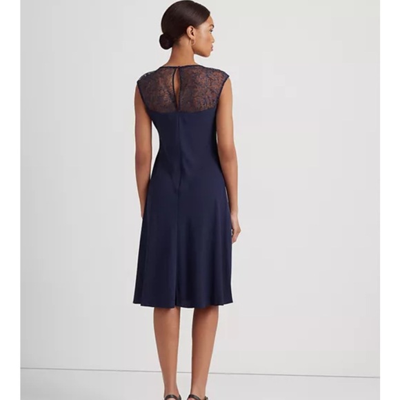 NWT Ralph Lauren Blue A-Line Midi Dress with Cap Sleeves sz 12 - Picture 3 of 5